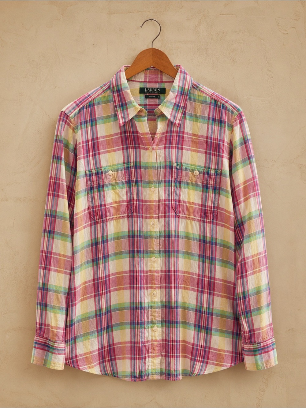 Ralph Lauren Multicolor Vintage Plaid Button-Down Shirt Large Cotton